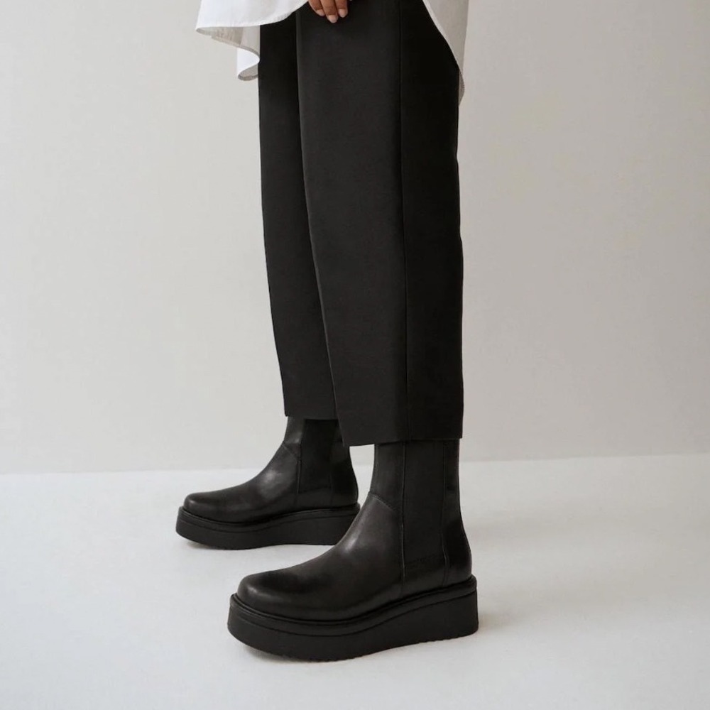 Vagabond Shoemakers Tara Black Leather Platform Chelsea Boots Mid Calf Boot